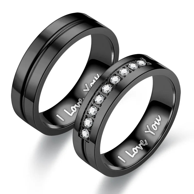 Couple Rings Love Black Band