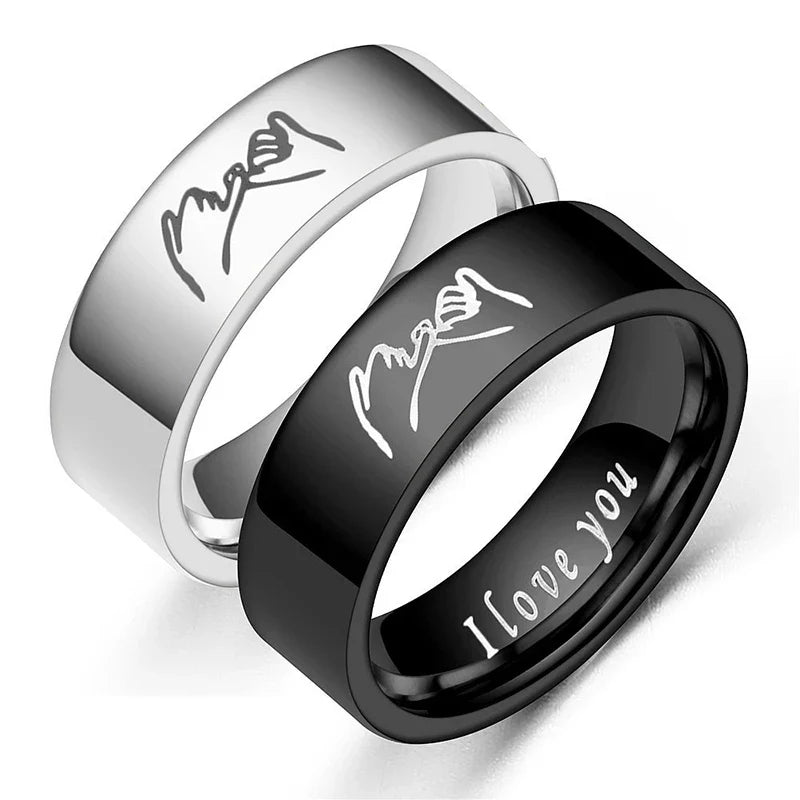 Couple Rings Love Band in Silver or Black silver