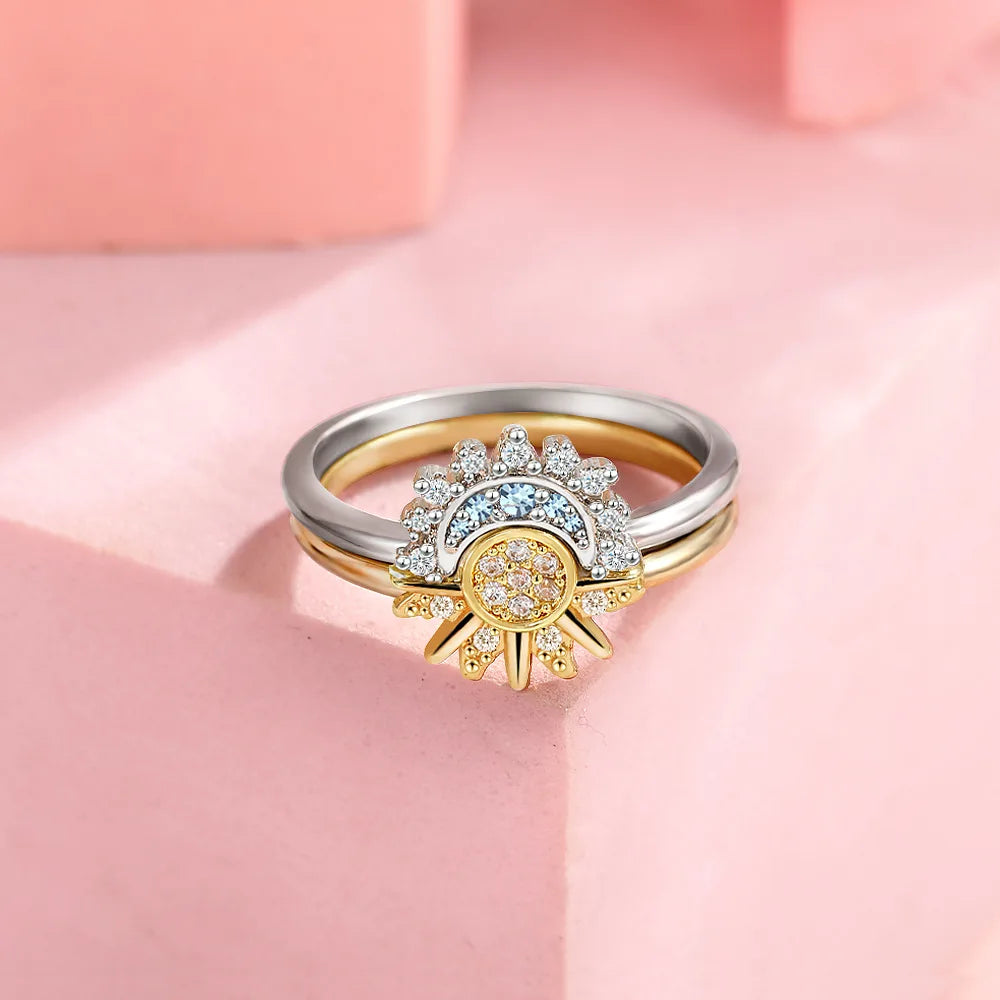 Couple Rings Sun Ring in Zircon Sun and Moon