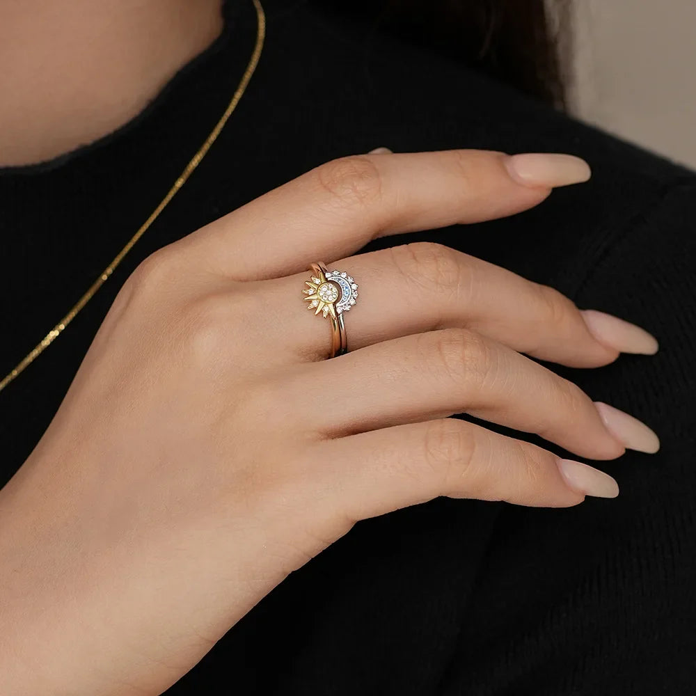 Couple Rings Sun Ring in Zircon Sun and Moon