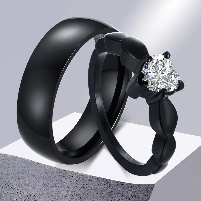 Couple Rings Heart Romantic Band and Zircon