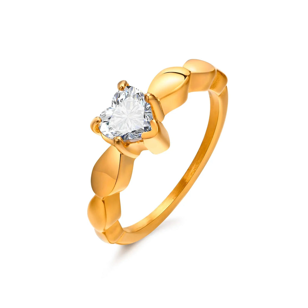 Couple Rings Heart Romantic Band and Gold Zircon for Women
