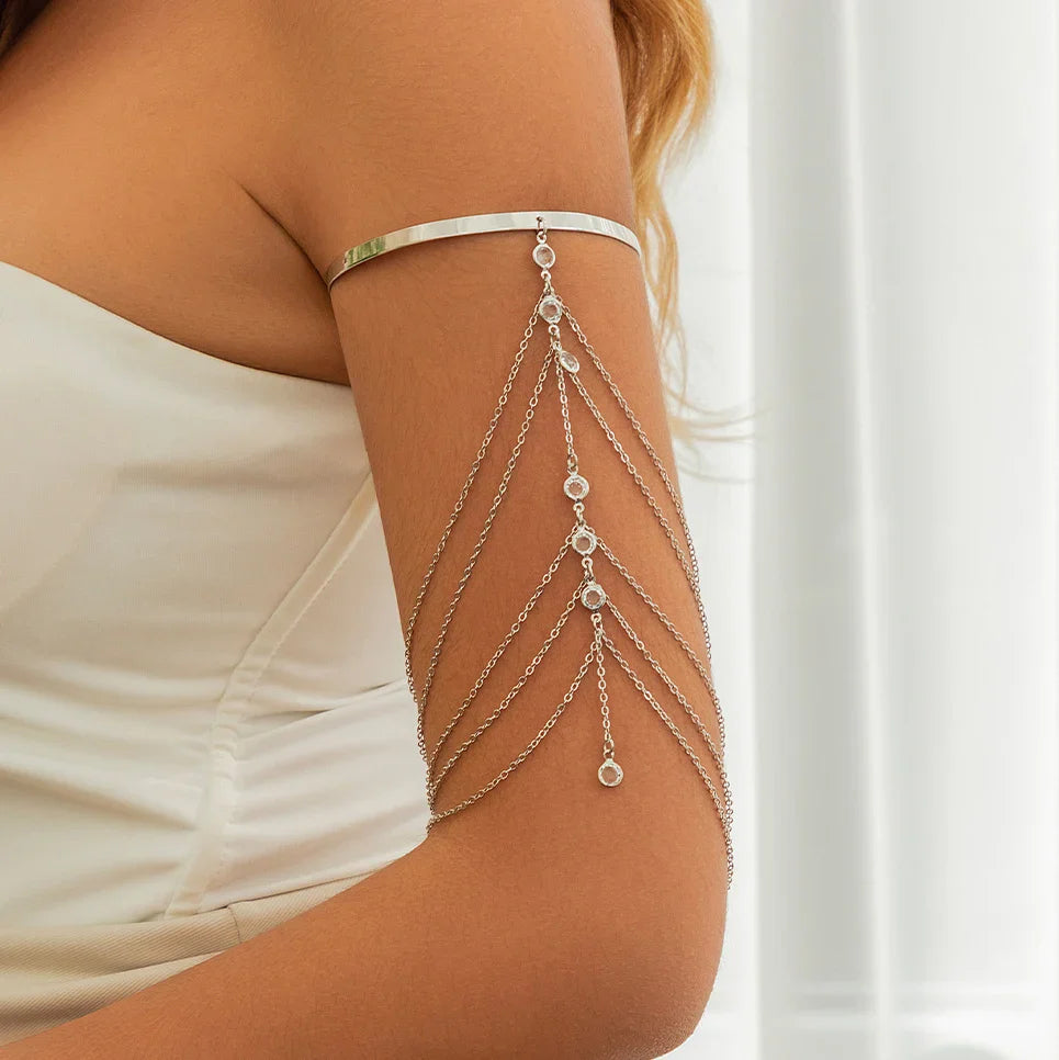 Elegant Bicep Jewelry - Arm Bracelet and Upper Arm Chain Ornament for Women silver