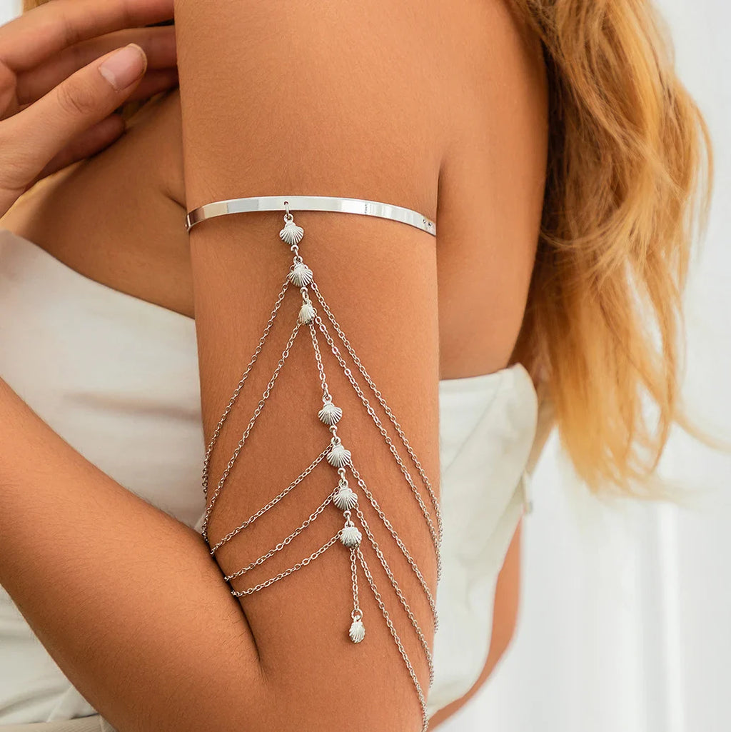 Women's Bicep Jewelry and Arm Bracelet - Elegant Ornament Silver Arm Chain