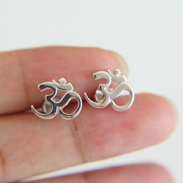 Buddhist Om Silver Earrings