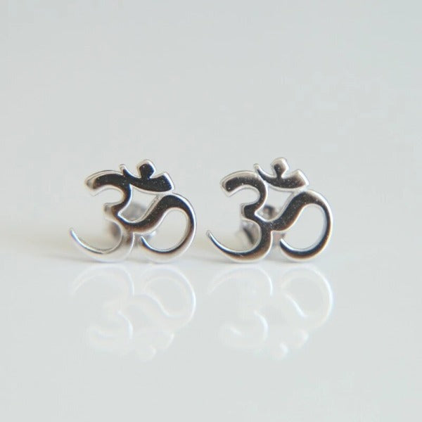 Buddhist Om Silver Earrings