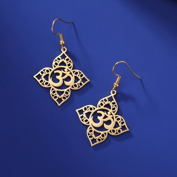 Buddhist Om Earrings gold