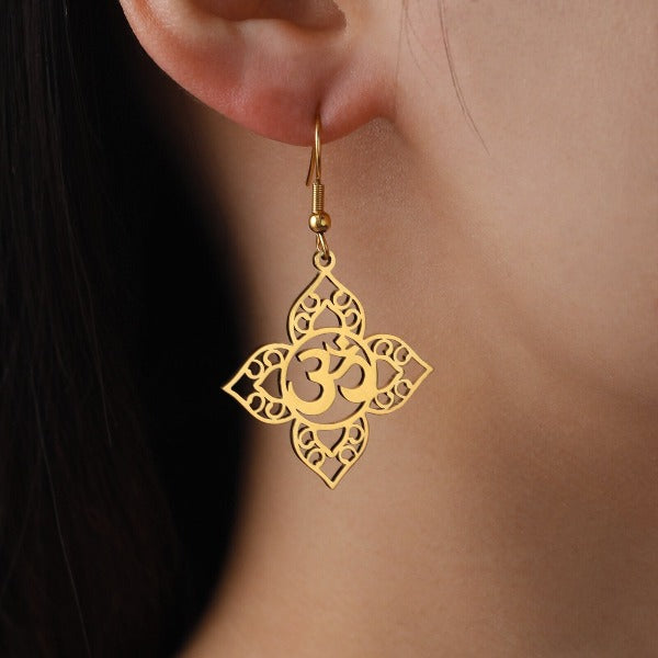 Buddhist Om Earrings gold