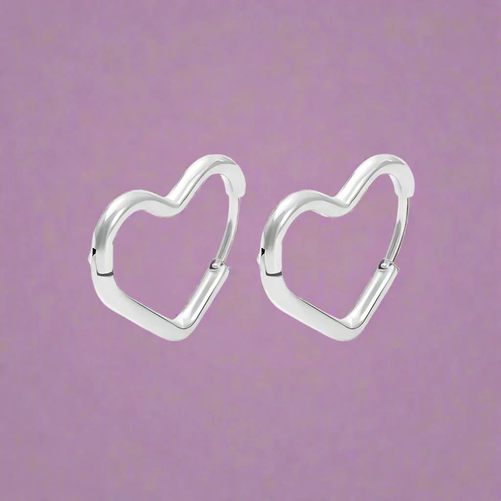 Heart Hoop Earrings for Women in Silver