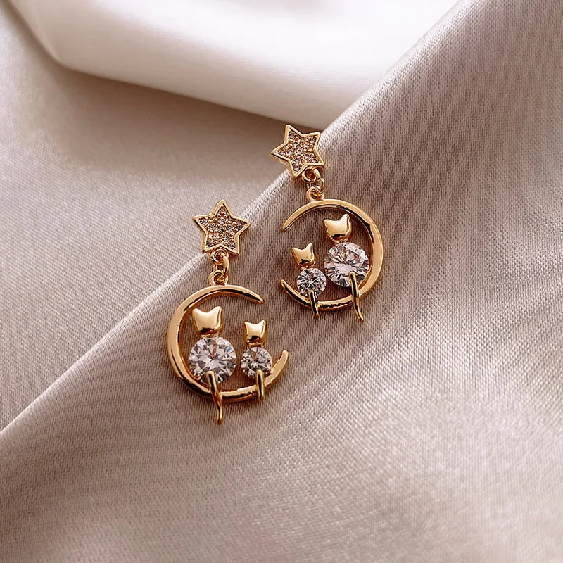 Cute Gold Cat Earrings