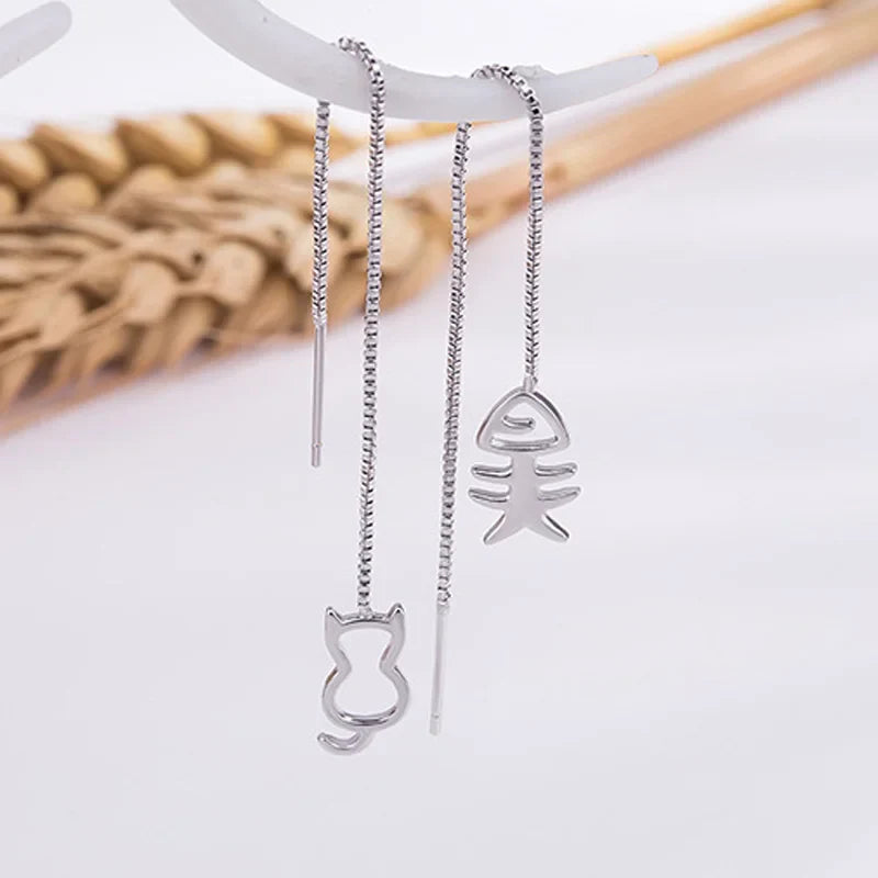 Cute Silver Cat Earrings