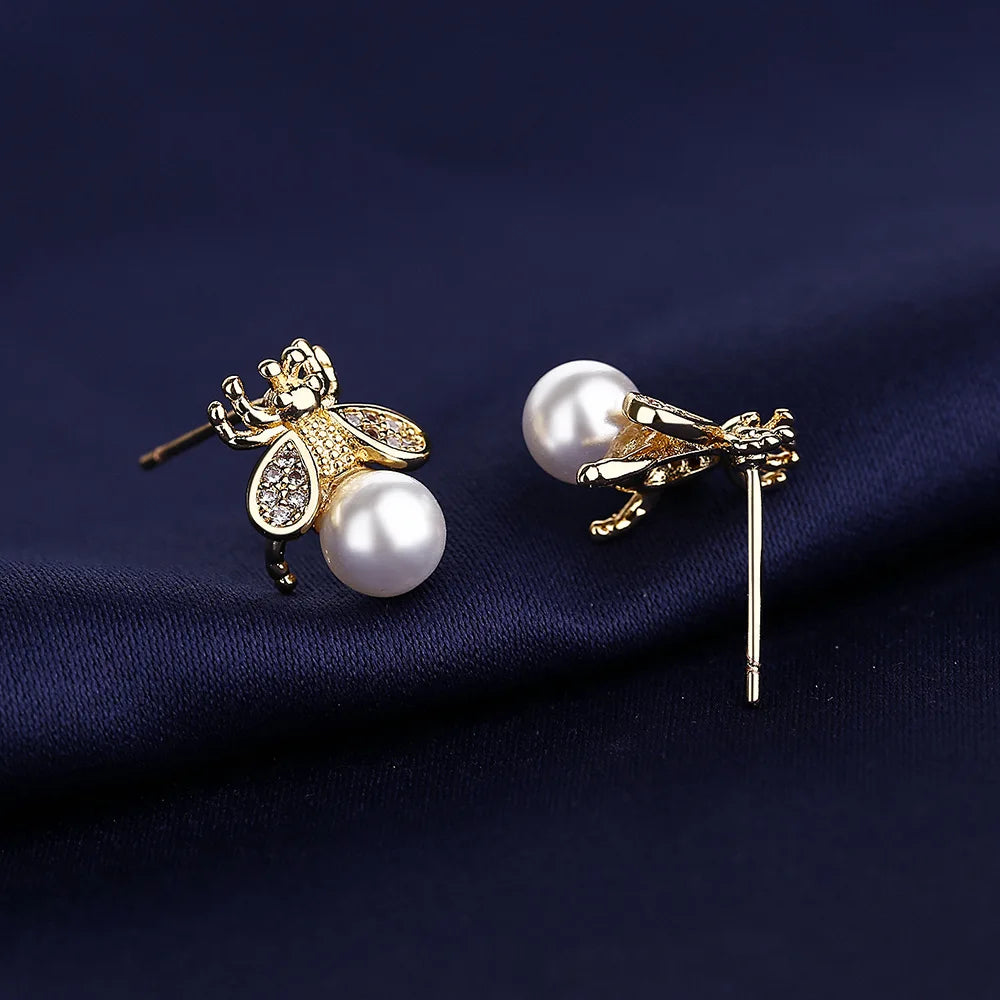 Bee and pearl earrings