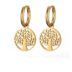 Tree of Life Dangle Hoop Earrings Gold