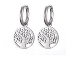 Tree of Life Dangle Hoop Earrings Silver