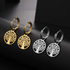 Tree of Life Dangle Hoop Earrings Silver