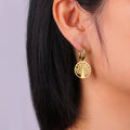 Tree of Life Dangle Hoop Earrings Gold