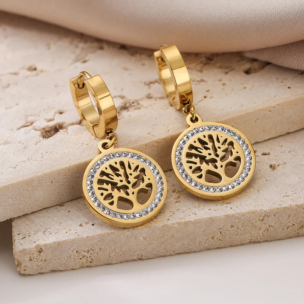 Women's Tree of Life Dangle Earrings in Gold