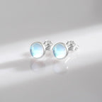 Women's Silver Moonstone Stud Earrings