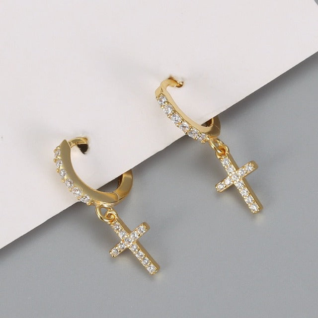 Earrings with Cross Gold & Silver gold