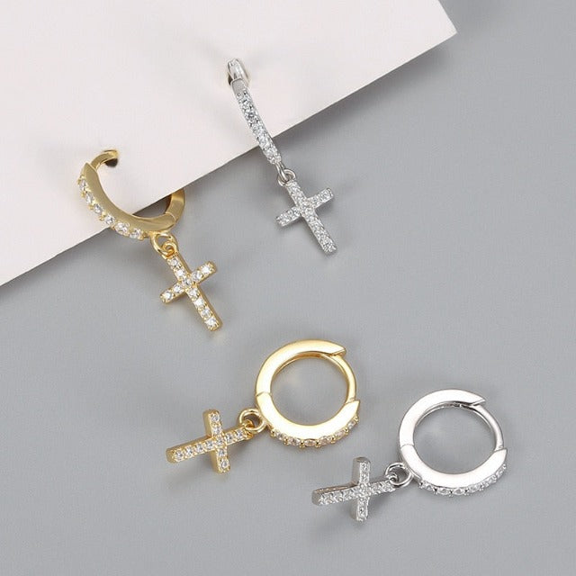 Earrings with Cross Gold & Silver