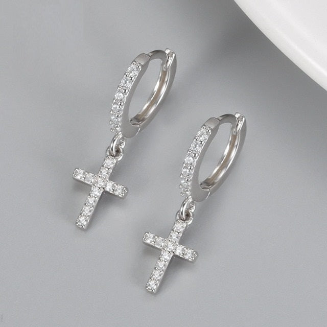 Earrings with Cross Gold & Silver silver