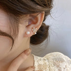 Flower Stud Earrings with Zircon and Pearl