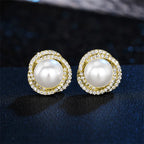 Stud Earrings with Pearls and Gold Rhinestones