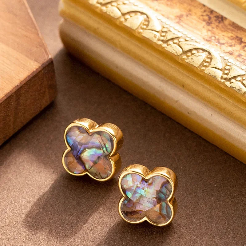 Natural Stone Four-Leaf Clover Stud Earrings