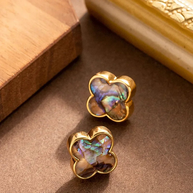 Natural Stone Four-Leaf Clover Stud Earrings