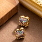 Natural Stone Four-Leaf Clover Stud Earrings