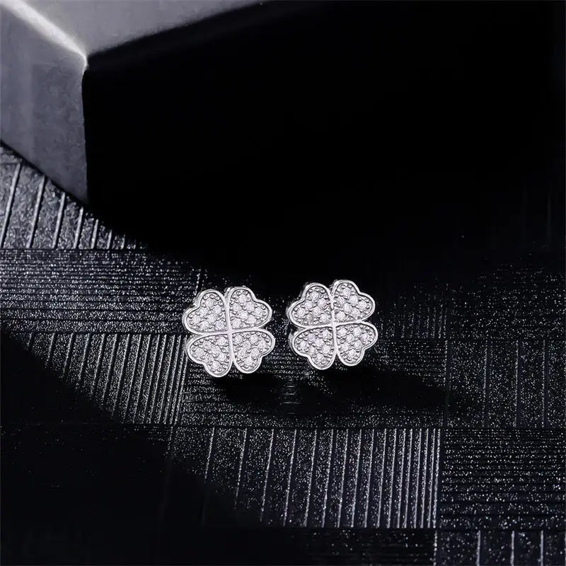 4-Leaf Clover Zircon Stud Earrings Silver