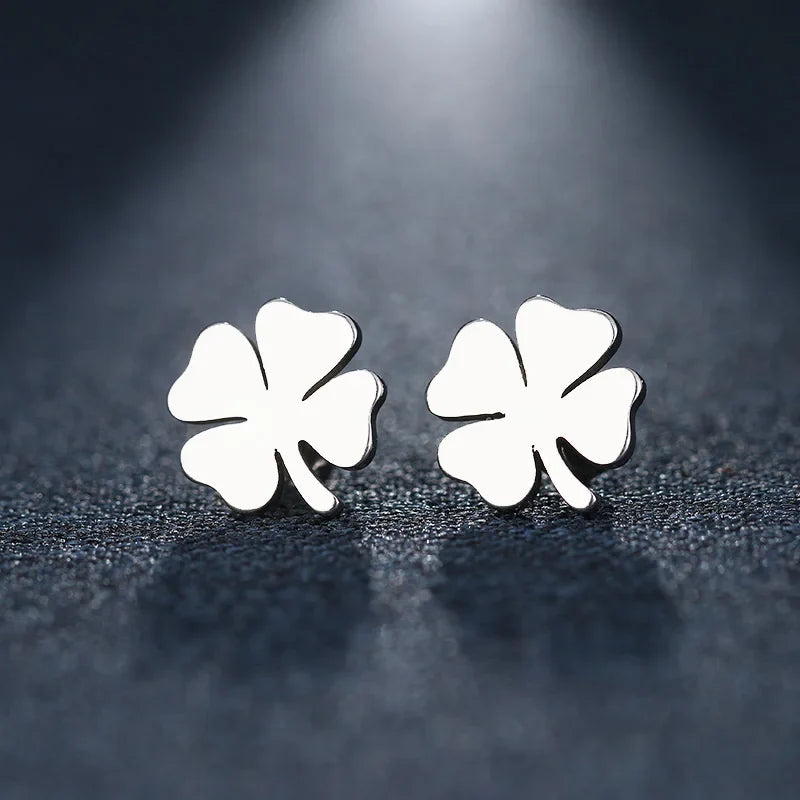 Lucky Four-Leaf Clover Stud Earrings silver