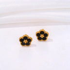 5-Leaf Clover Stud Earrings Black