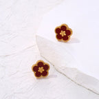 5-Leaf Clover Stud Earrings Red