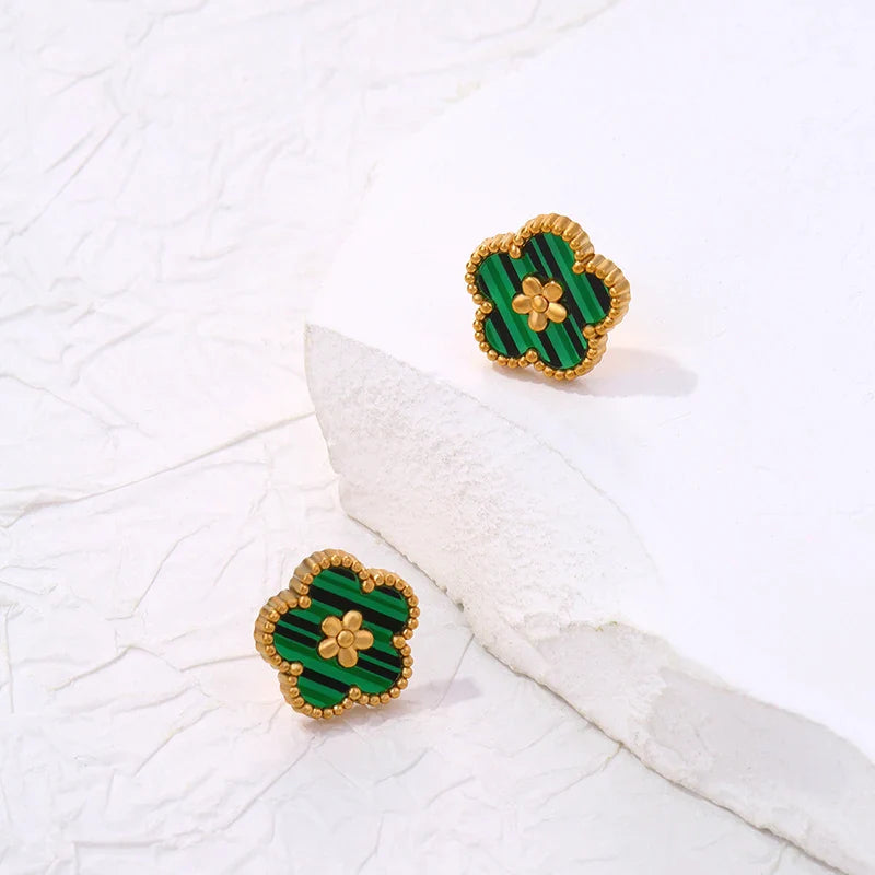 5-Leaf Clover Stud Earrings Green