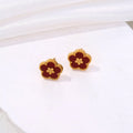 5-Leaf Clover Stud Earrings Red