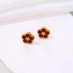 5-Leaf Clover Stud Earrings Red