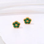 5-Leaf Clover Stud Earrings Green