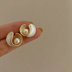 Mother-of-Pearl and Shell Pearl Stud Earrings 
