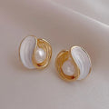 Mother-of-Pearl and Shell Pearl Stud Earrings 