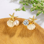 Stud Earrings Shells and Pearl