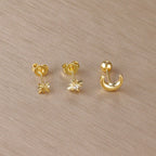 Crescent Moon and Stars Stud Earrings in Gold
