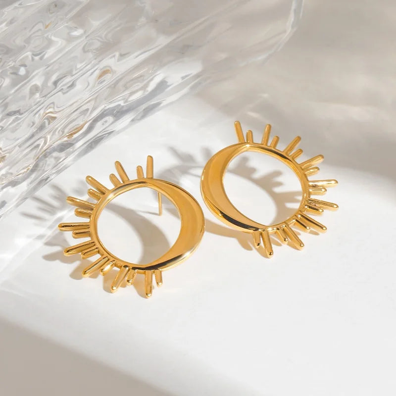 Moon and Sun Crescent Stud Earrings in gold