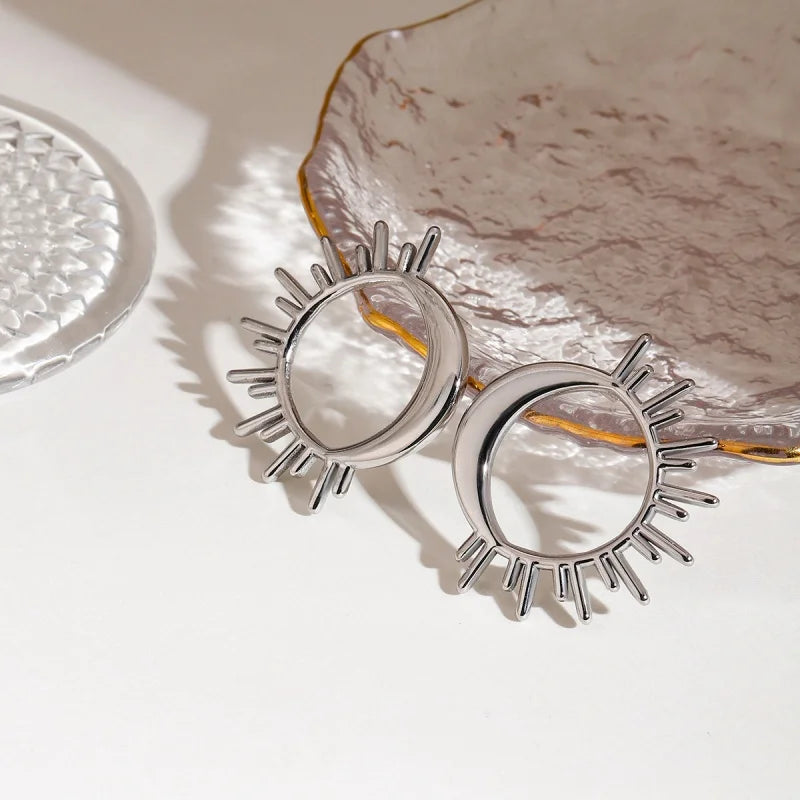 Moon and Sun Crescent Stud Earrings in silver