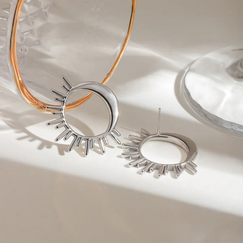 Moon and Sun Crescent Stud Earrings in silver