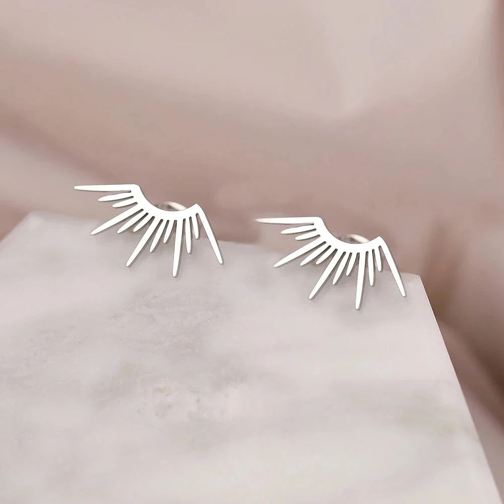 Sun Half-Circle Stud Earrings in Silver