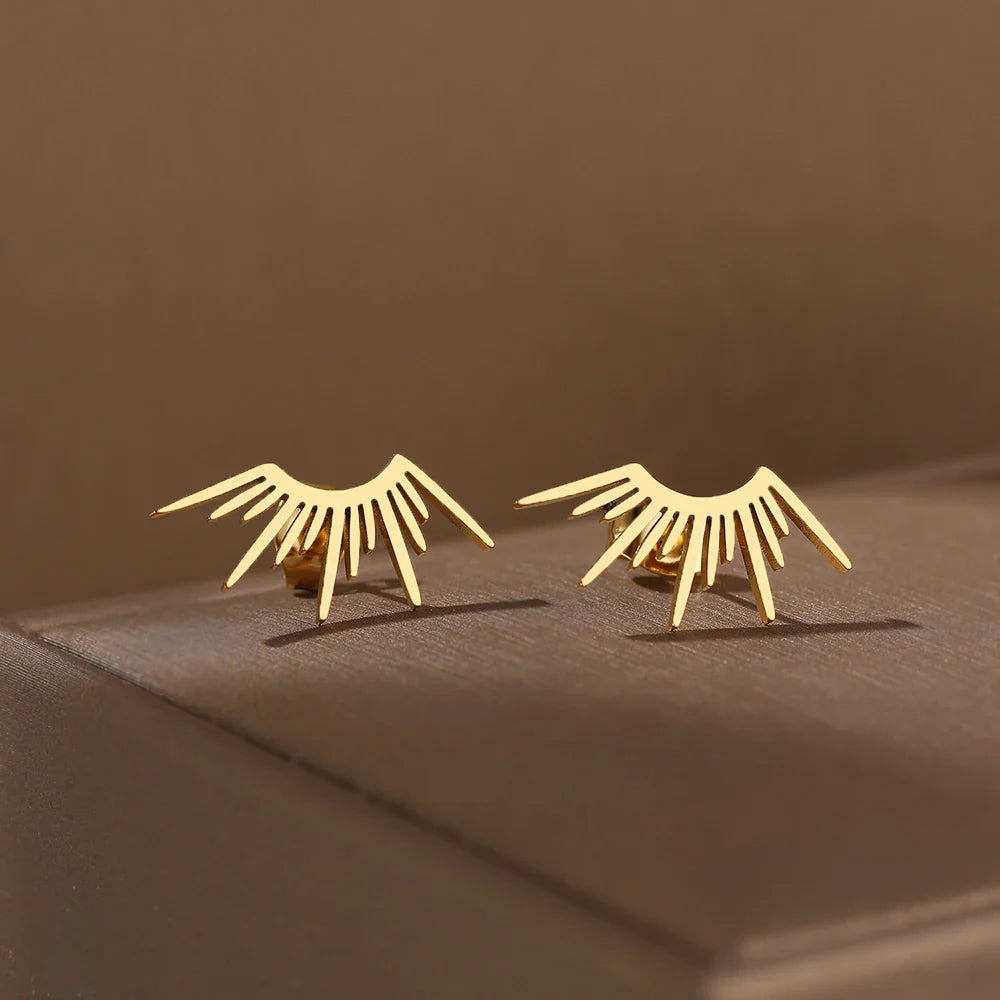 Sun Half-Circle Stud Earrings in Gold