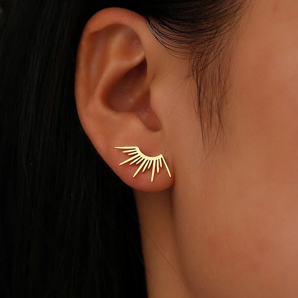 Sun Half-Circle Stud Earrings in Gold