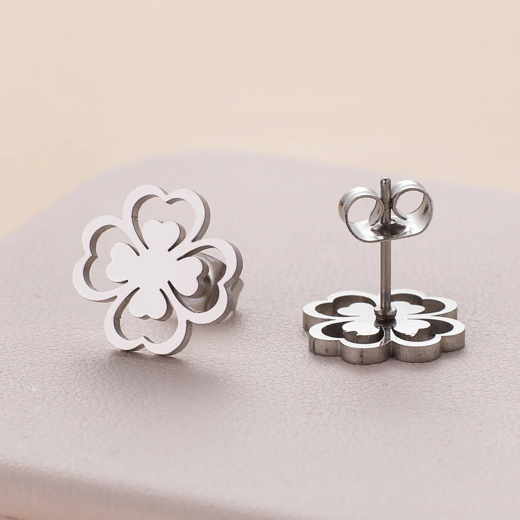 4-Leaf Clover Stud Earrings silver