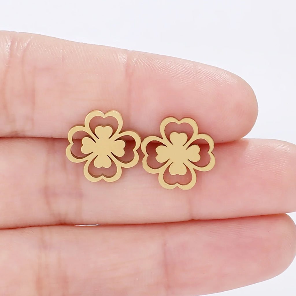 4-Leaf Clover Stud Earrings gold
